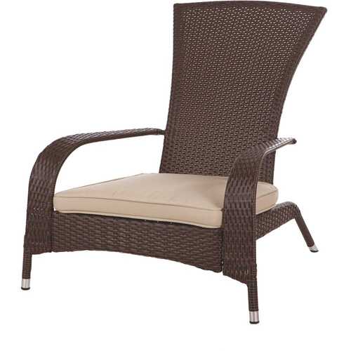 Patio Sense 61469 Coconino All-Weather Stationary Wicker Patio Adirondack Lounge Chair with Beige Cushion