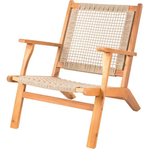 Vega Natural Stain Solid Wood Woven Seat Outdoor Lounge Chair