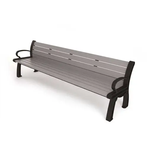 Heritage 8 ft. Gray Planks with Black Frame Recycled Plastic Bench Grey