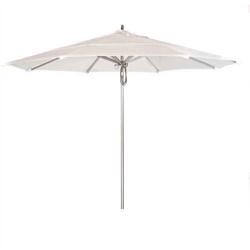 11 ft. Silver Aluminum Commercial Market Patio Umbrella with Pulley Lift in Natural Sunbrella