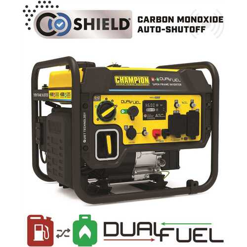 Champion Power Equipment 200978 4500-Watt Recoil Start Gasoline and Propane Powered Dual Fuel Open Frame Inverter Generator with CO Shield