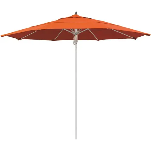 11 ft. Silver Aluminum Commercial Market Patio Umbrella Fiberglass Ribs and Pulley Lift in Melon Sunbrella