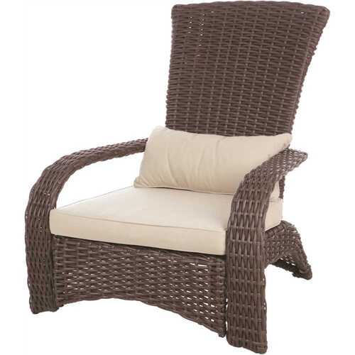 Patio Sense 62172 Deluxe Coconino All-Weather Stationary Wicker Patio Adirondack Outdoor Lounge Chair with Beige Cushion