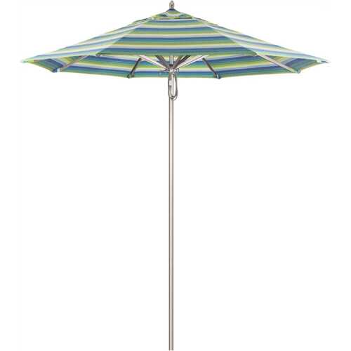 7.5 ft. Silver Aluminum Commercial Market Patio Umbrella with Pulley Lift in Seville Seaside Sunbrella