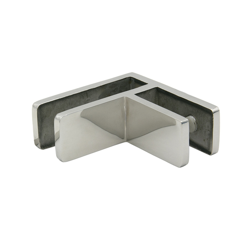FHC Stabilizing Glass Clamp 90 Degree Glass-to-Glass 1/2"-9/16" Glass - Polished Stainless