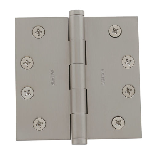 4" x 4" Mortise Square Hinge Non-Removable Pin Lifetime Satin Nickel Finish