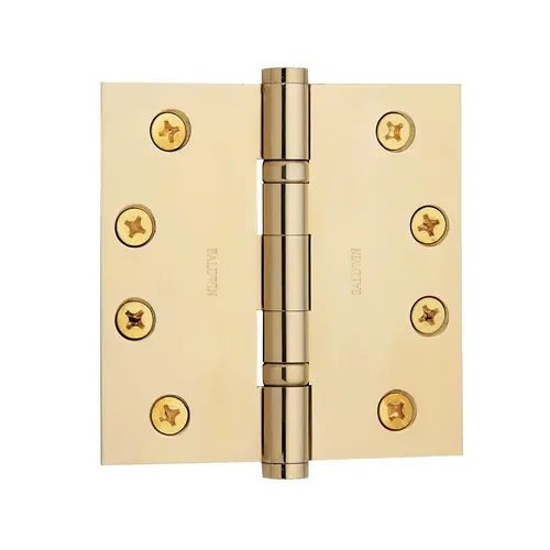 4" x 4" Ball Bearing Mortise Square Hinge Lifetime Brass Finish