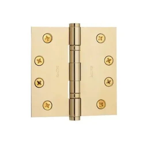 4" x 4" Ball Bearing Mortise Square Hinge Non-Removable Pin Unlacquered Brass Finish