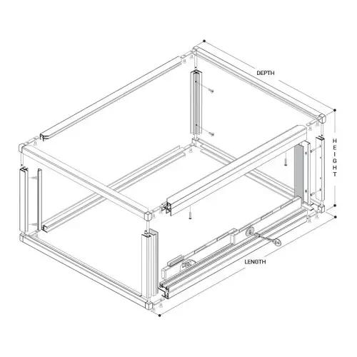 Clover Showcase 7032 Series Frame with Sliding Full Frame Doors both Sides with Lock Holes-1628 Angle Sides - Satin Anodized