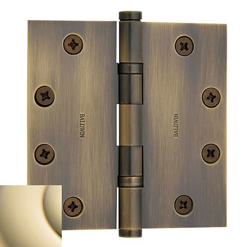 4-1/2" x 4-1/2" Mortise Square Hinge Non-Removable Pin Lifetime Brass Finish