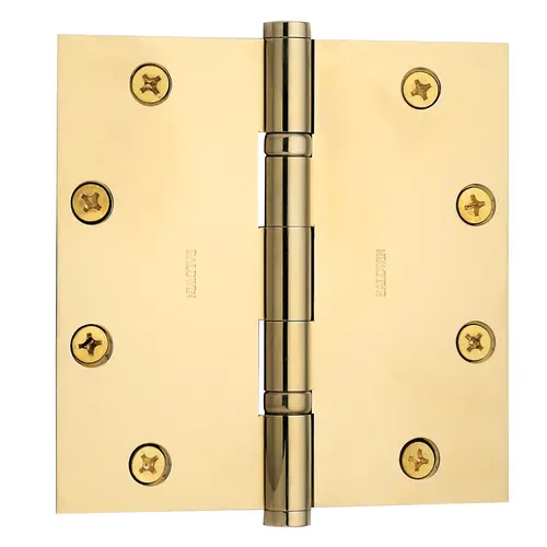 5" x 5" Ball Bearing Mortise Square Hinge Non-Removable Pin Lifetime Brass Finish