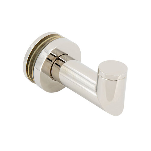 FHC MRH1PN Mitered Thru-Glass Towel/Robe Hook for 3/8" and 1/2" Glass - Polished Nickel