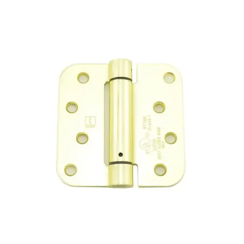 4" x 4" 5/8" Radius Corner Steel Full Mortise Residential Spring Hinge, # 118748 Satin Brass Finish