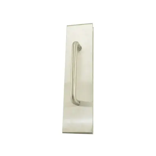Trimco 18944B630 4" x 16" Push / Pull Combo Plate with 3/4" Diameter 8" Center to Center Pull and Rounded Beveled Top and Bottom Edges Satin Stainless Steel Finish