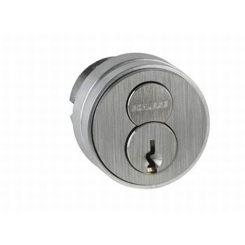 Conventional Core Mortise Cylinder G Keyway with Compression Ring, Spring, and 3/8" Blocking Ring with Straight Cam Satin Chrome Finish