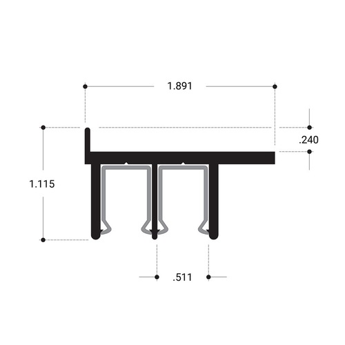 Wood End Showcase Upper Track Aluminum Extrusion - Brite Anodized 144" Length