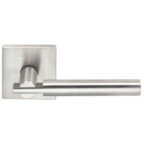 25 Stainless Lever with Square Rose Privacy with 2-3/8" Backset, Full Lip Strike, 1-3/8" Door Satin Stainless Steel Finish