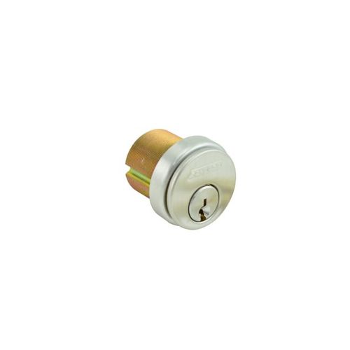 1-3/8" Mortise Cylinder F Keyway with Compression Ring and Spring and L Cam Satin Chrome Finish
