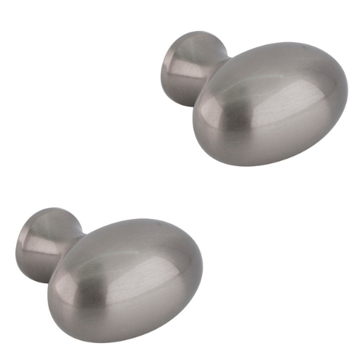 Long Oval Metal Cabinet Knob For Kitchen And Cabinet Hardware 1-1/4" Dia Satin Nickel Pair