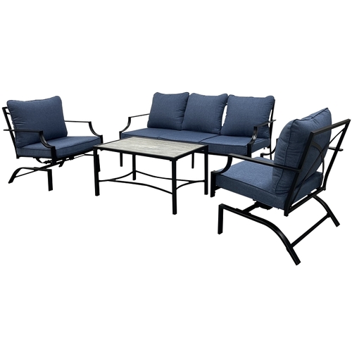 Seasonal Trends SHRMS632X Amelia Deep Seating Set, Cushion/Steel/Tile, Blue, Powder-Coated, 4-Piece