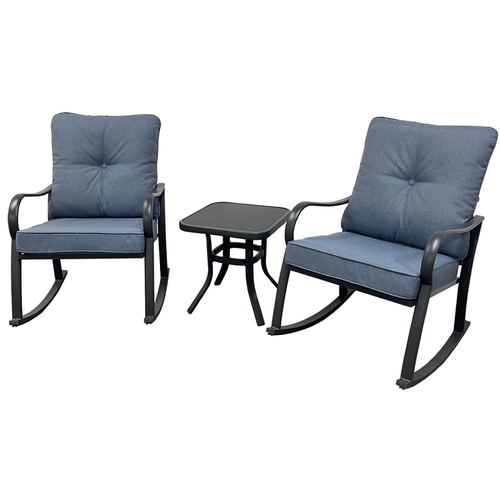 Seasonal Trends SHCIJF2024001 Delmar Rocker Set, 23.82 in OAW, 32.68 in OAD, 32.48 in OAH, Steel, Glass, Blue