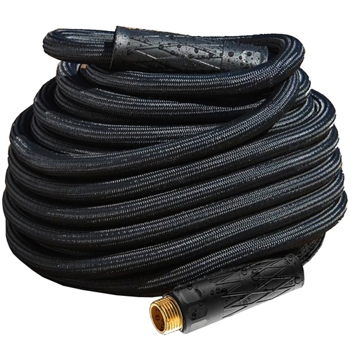 Hydrosteel 8588 Pro Water Hose with Brass Nozzle, 3/8 in, 100 ft L, Rubber/Vinyl, Black