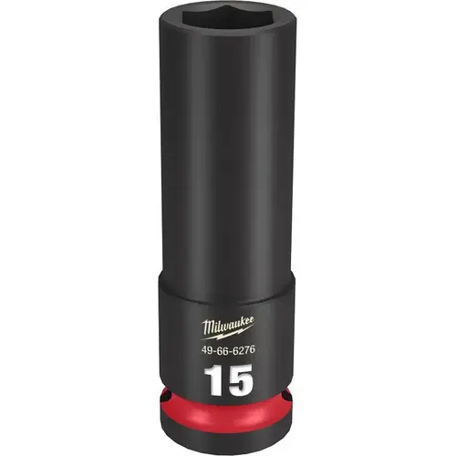 SHOCKWAVE Impact Duty Series Deep Impact Socket, 15 mm Socket, 1/2 in Drive, Square Drive, 6-Point Black Phosphate