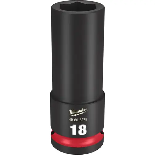 SHOCKWAVE Impact Duty Series Deep Impact Socket, 18 mm Socket, 1/2 in Drive, Square Drive, 6-Point Black Phosphate