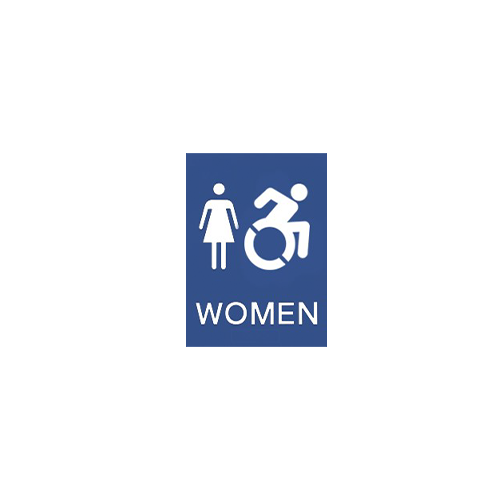 368W ADA Tactile Signage - WOMEN, 0.125" Thick Plastic, Grade 2 Braille Translation, 6" x 8", Blue Bright Brass