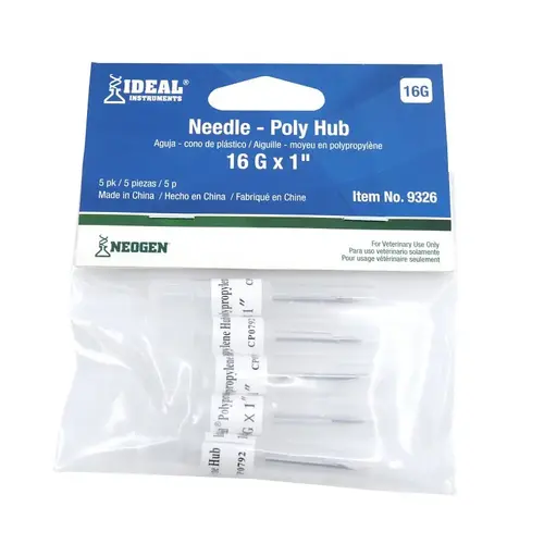 Livestock Injection Needles, Disposable, 1-In. Poly Hub, 16-Ga - pack of 5 White