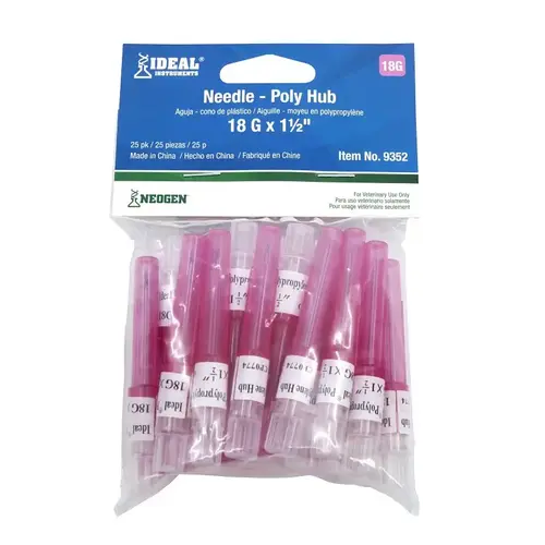 Livestock Injection Needles, Disposable, 1-1/2-In. Poly Hub, 18-Ga - pack of 25 Pink