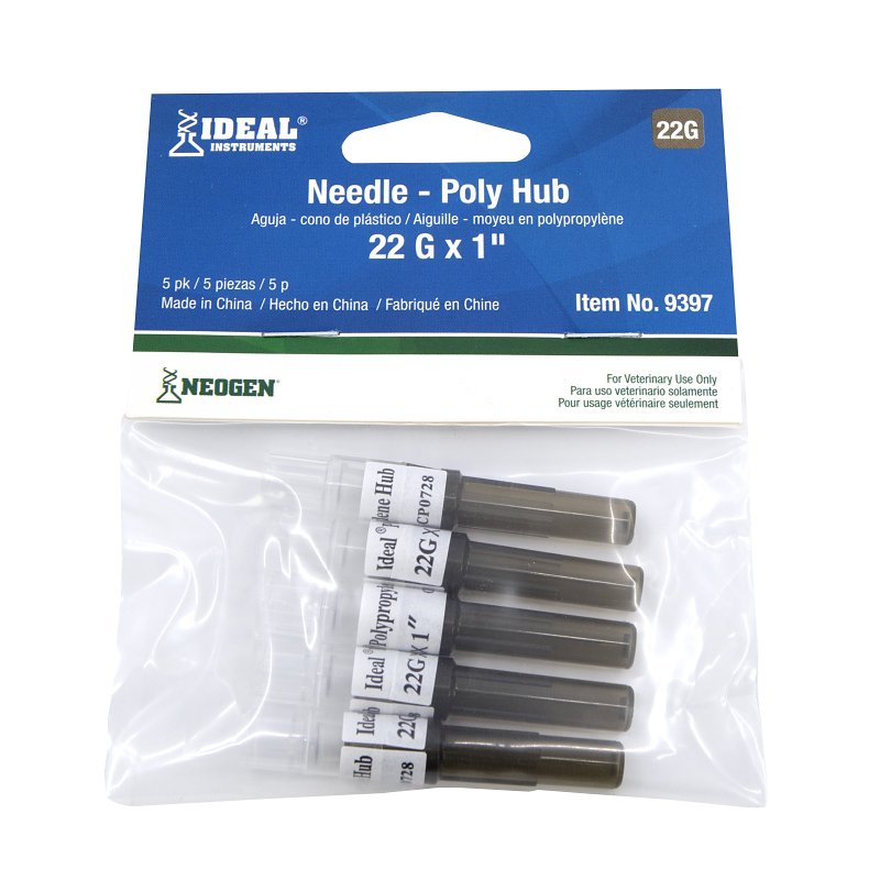 NEOGEN CORPORATION 9397 Livestock Injection Needles, Disposable, 1-In. Poly Hub, 22-Ga  pack of 5 Gray