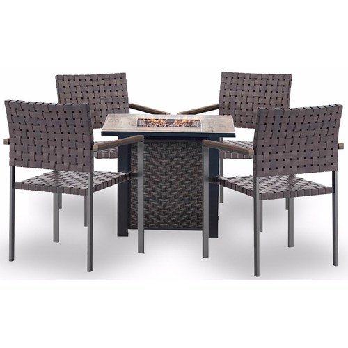 Madrid Fire Chat Set, Fire Chat Set, Ceramic Tile/Steel/Wicker, Brown, Powder-Coated