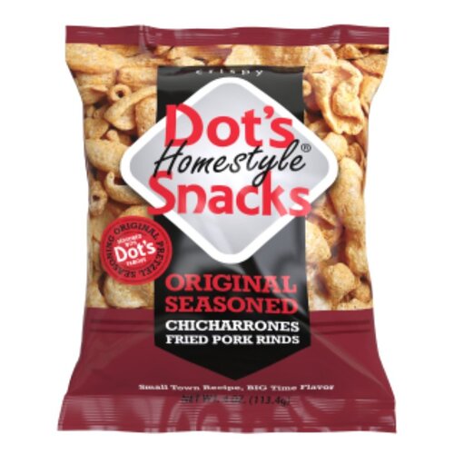 Dot's Homestyle Pretzels 78001 8001 Pork Strip Snack, Original Seasoned Flavor, 4 oz Bag
