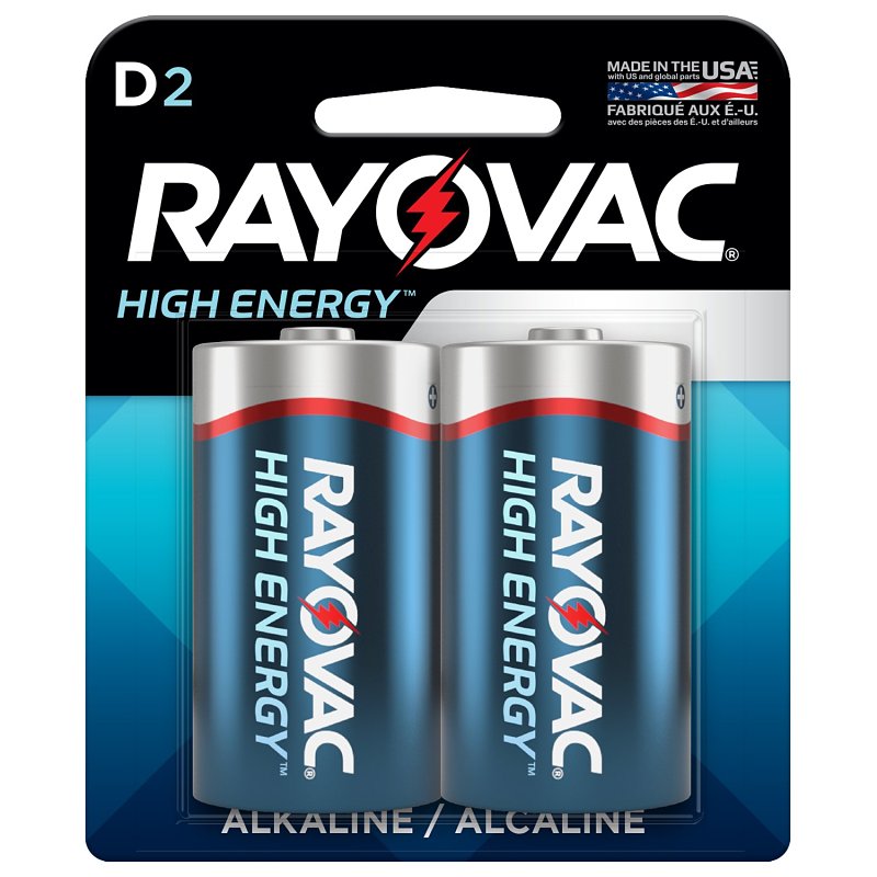 Rayovac 813-2 GENK.01 HIGH ENERGY Household Battery, D Battery, Alkaline - Pair