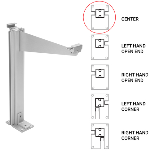 FHC 0D995ACC FHC Custom 995 Partition Post Center with Top Shelf Bracket for 1/4" and 3/16" Glass - Satin Anodized