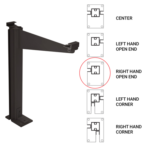 FHC 0D995DUREC FHC Custom 995 Partition Post Right End with Top Shelf Bracket for 1/4" and 3/16" Glass - Dark Black/Bronze Anodized