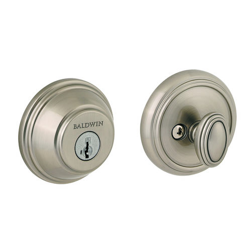 Round Single Cylinder Deadbolt with RCAL Latch, RCS Strike, and Smart Key Satin Nickel Finish