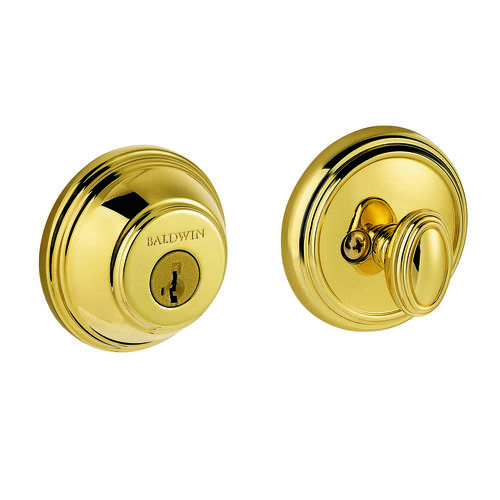 Round Single Cylinder Deadbolt with RCAL Latch, RCS Strike, and Smart Key Lifetime Brass Finish