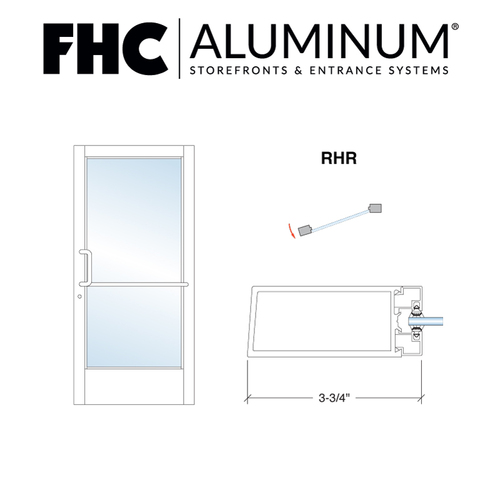 FHC D3410R3HSA FHC 300 Series Stock Medium Stile Single Aluminum Door - RHR - Continuous Hinge - Satin Anodized