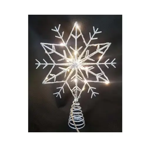 Lighted Snowflake Tree Topper, 20 Warm White LED Lights, Timer/Battery Operated, 12 In.