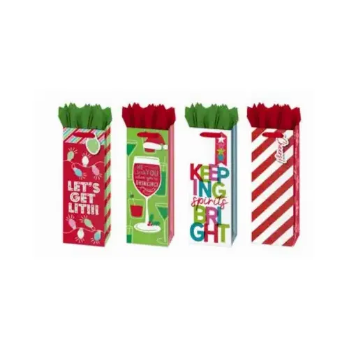 IG DESIGN GROUP AMERICAS INC IG133547 Christmas Gift Bag for Bottles, Assorted Designs