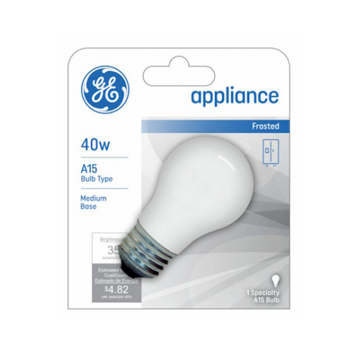 Frosted Appliance Bulb, A15, Medium Base, 40 Watts