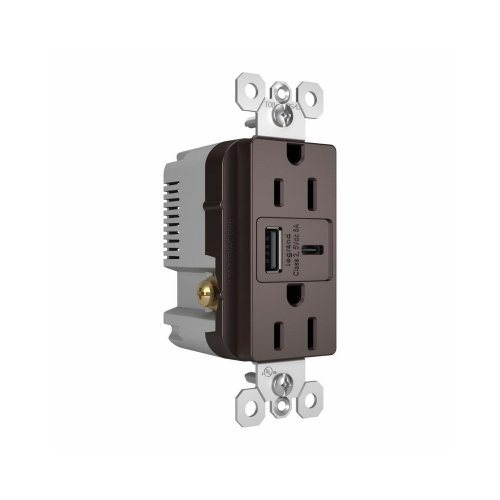 A/C & Ultra-Fast USB Outlet, 15A Tamper-Resistant, Dark Bronze