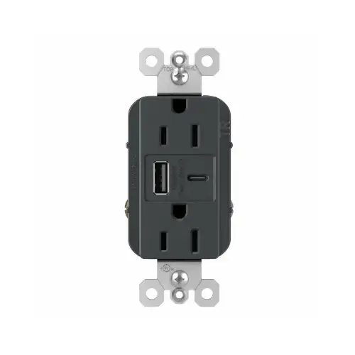 15-Amp Tamper-Resistant Ultra-Fast USB Type A/C Outlet, Graphite