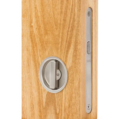 2" Backset Sliding Pocket Door Mortise Lock with Round Trim Satin Stainless Steel Finish