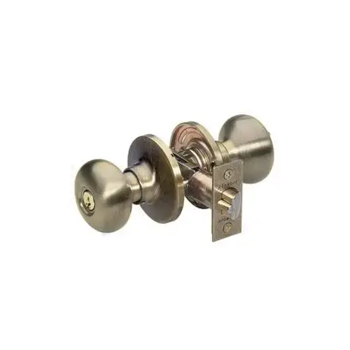 US5 Grade 3 Entry Biscuit Knob Lock, KW1 Keyway, Antique Brass