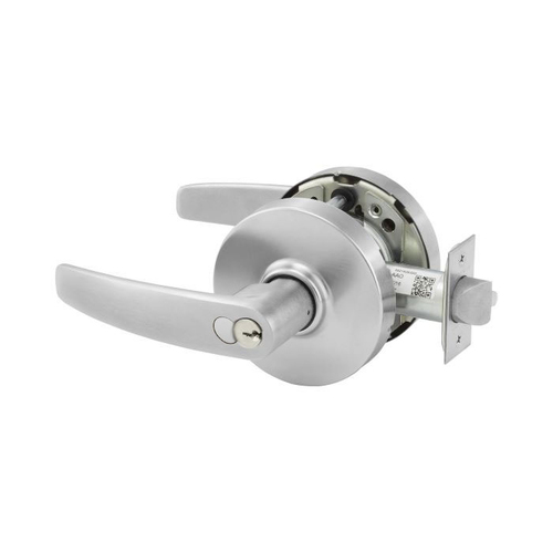 Storeroom or Closet (F86) Cylindrical Lever Lock Grade 1 with B Lever and L Rose with Large Format Core with LA Keyway 1 Bitted and ASA Strike Satin Chrome Finish