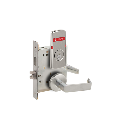 KIT - 06A Corridor Mortise Lock with Deadbolt, Outside Indicator (Occupied/Vacant) & Inside Indicator (Locked/Unlocked) with Inside ADA Thumbturn (L583-363), C Keyway, 626/US26D Satin Chrome