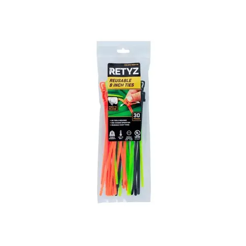 RETYZ RTZ-MBA01-MA EveryTie Releasable/Reusable Cable Ties, Black & Orange, 8 In pack of 30 Assorted